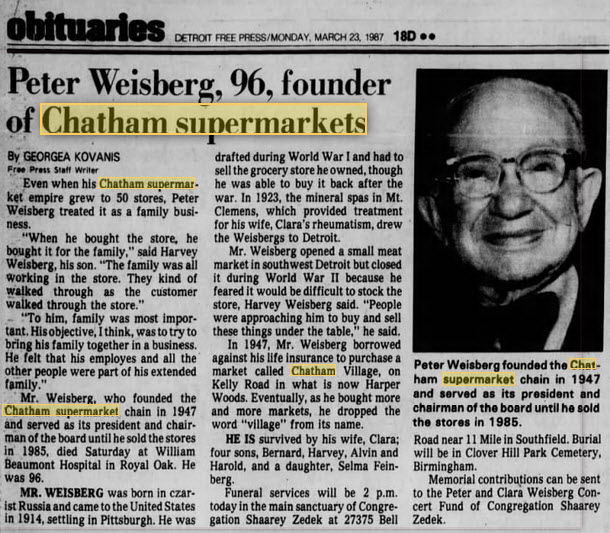 Chatham Supermarket - March 23 1987 Obituary